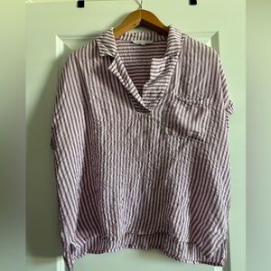 Jane & Delancey Womens Striped‎ Button Down Blouse Large